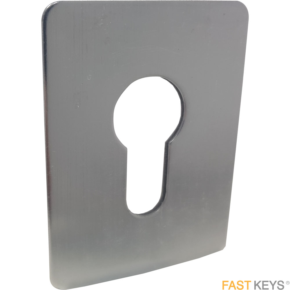 Jumbo euro escutcheon, satin stainless steel finish.