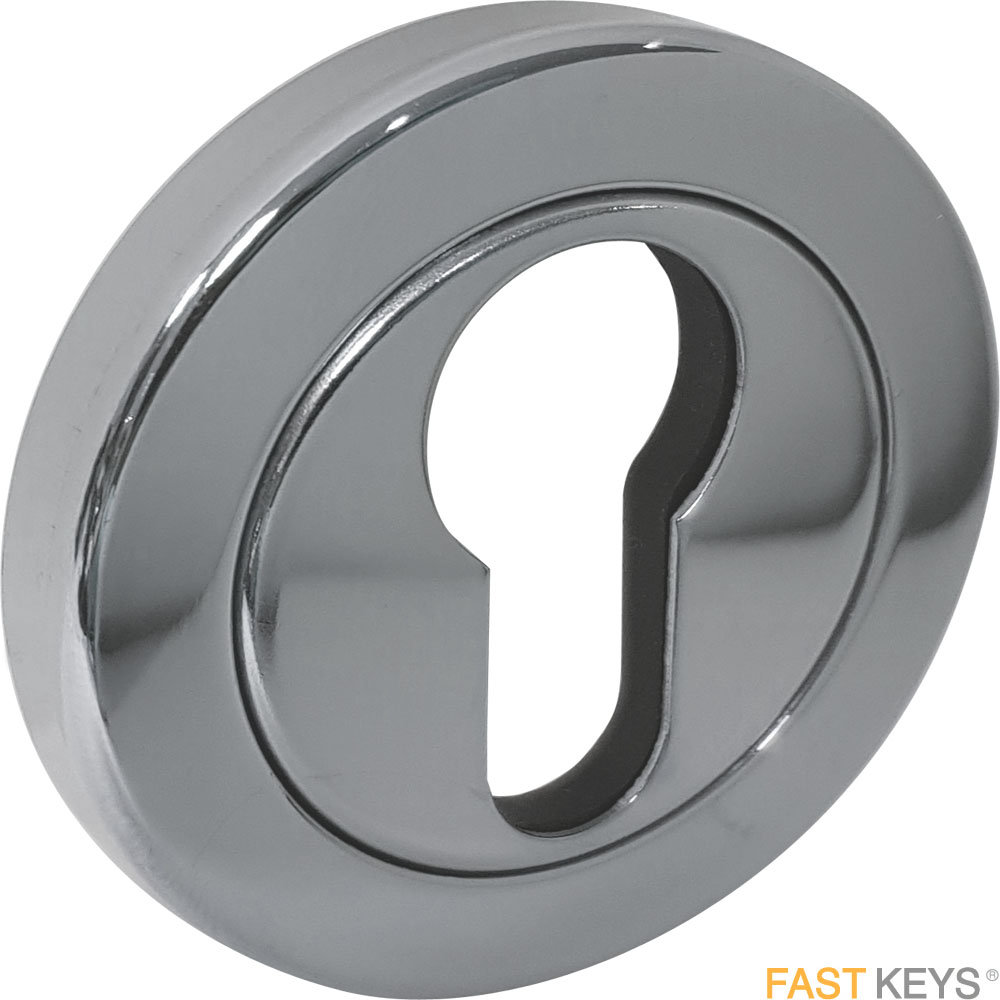 Euro keyhole escutcheon, 53mm, polished stainless steel finish.