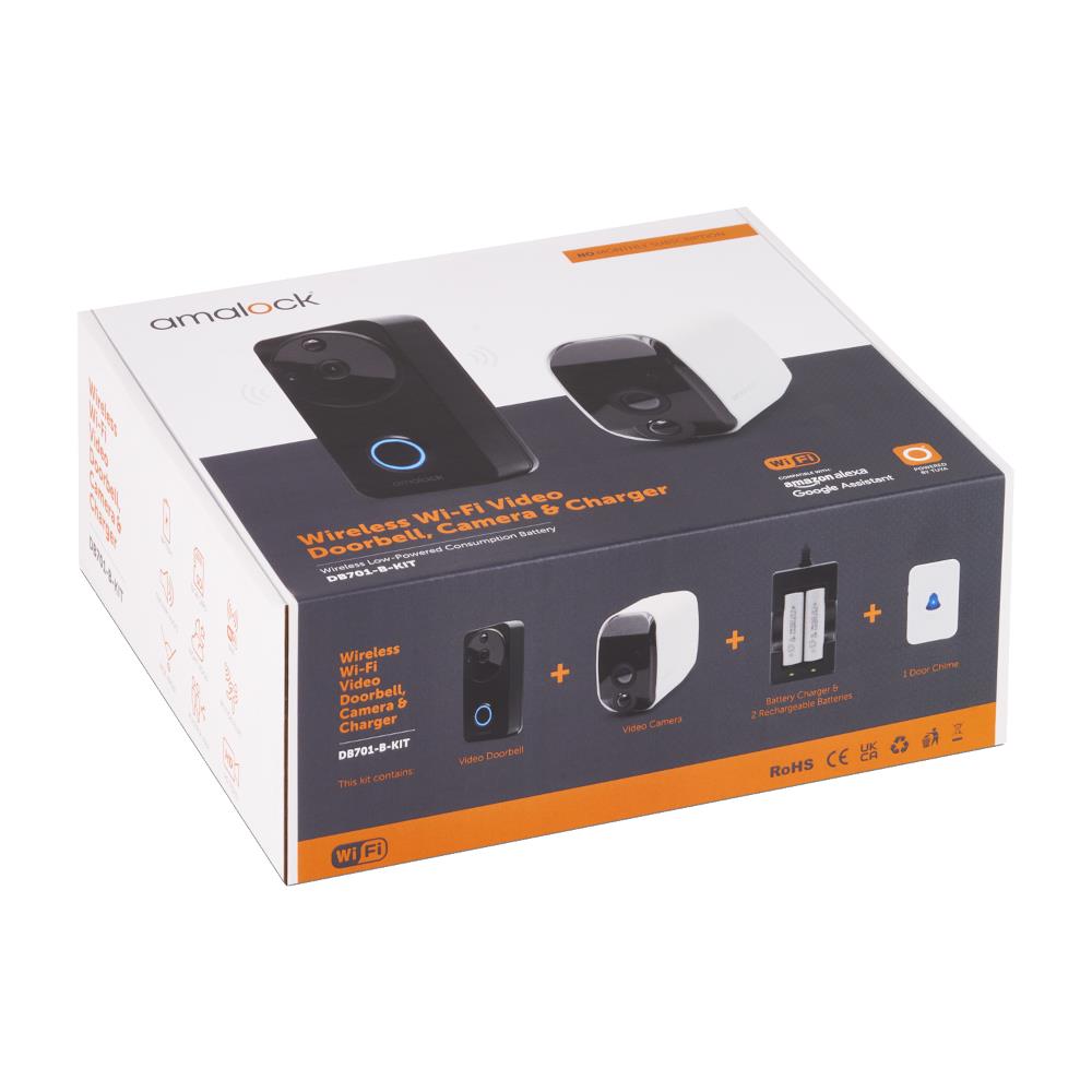 AMALOCK DB701 Wireless Doorbell & Chime Kit With 1 x White CAM200A Camera Black DB701-B-KIT Doorbells