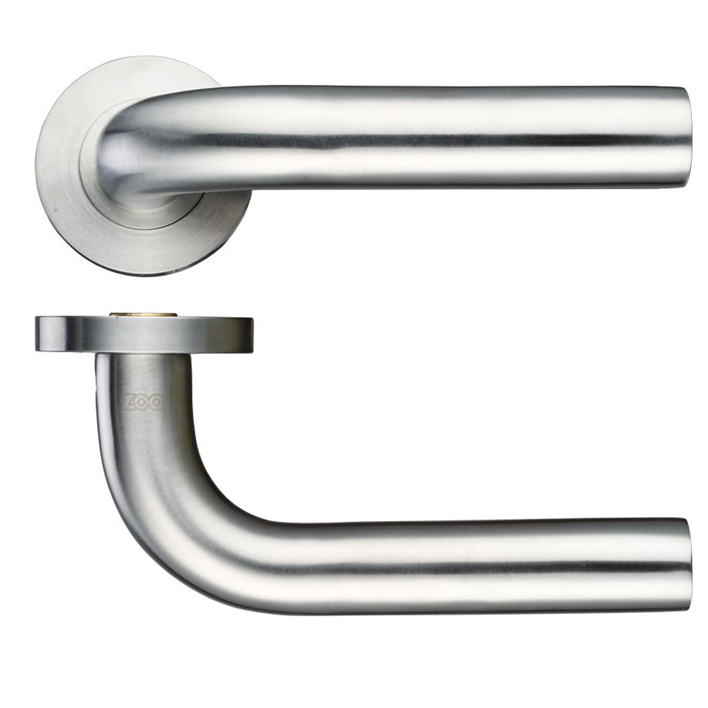 ZOO ZPS070SS 22mm Radius Lever - Screw On Rose - Satin Stainless Wooden Door Handles