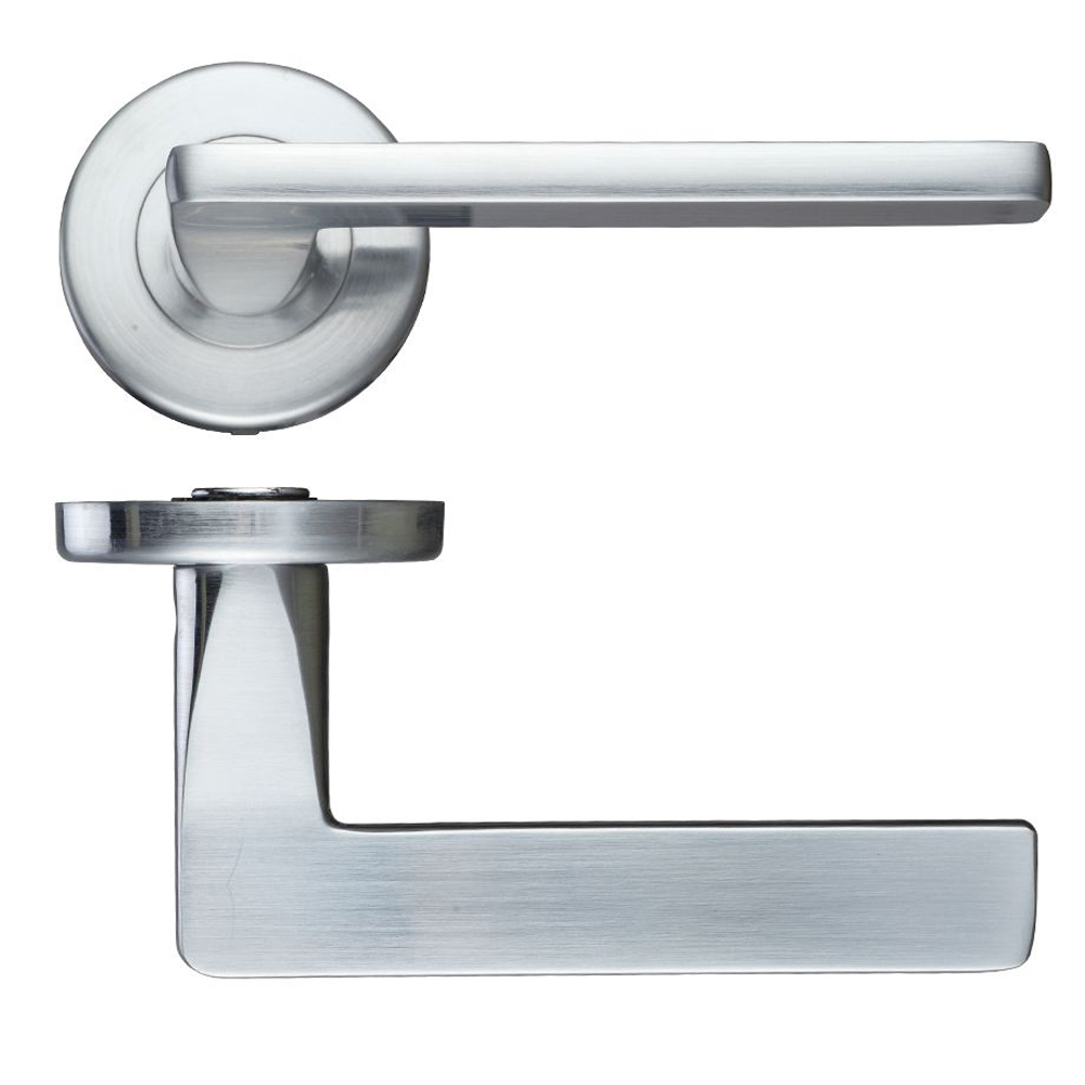 ZOO ZCZ010SC Leon Lever On Round Rose - Satin Chrome Wooden Door Handles