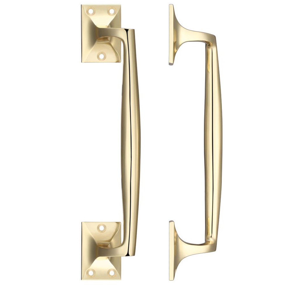 ZOO FB113 Pull Handle On Square Rose - Polished Brass Door Pulls and Keyhole Escutcheons