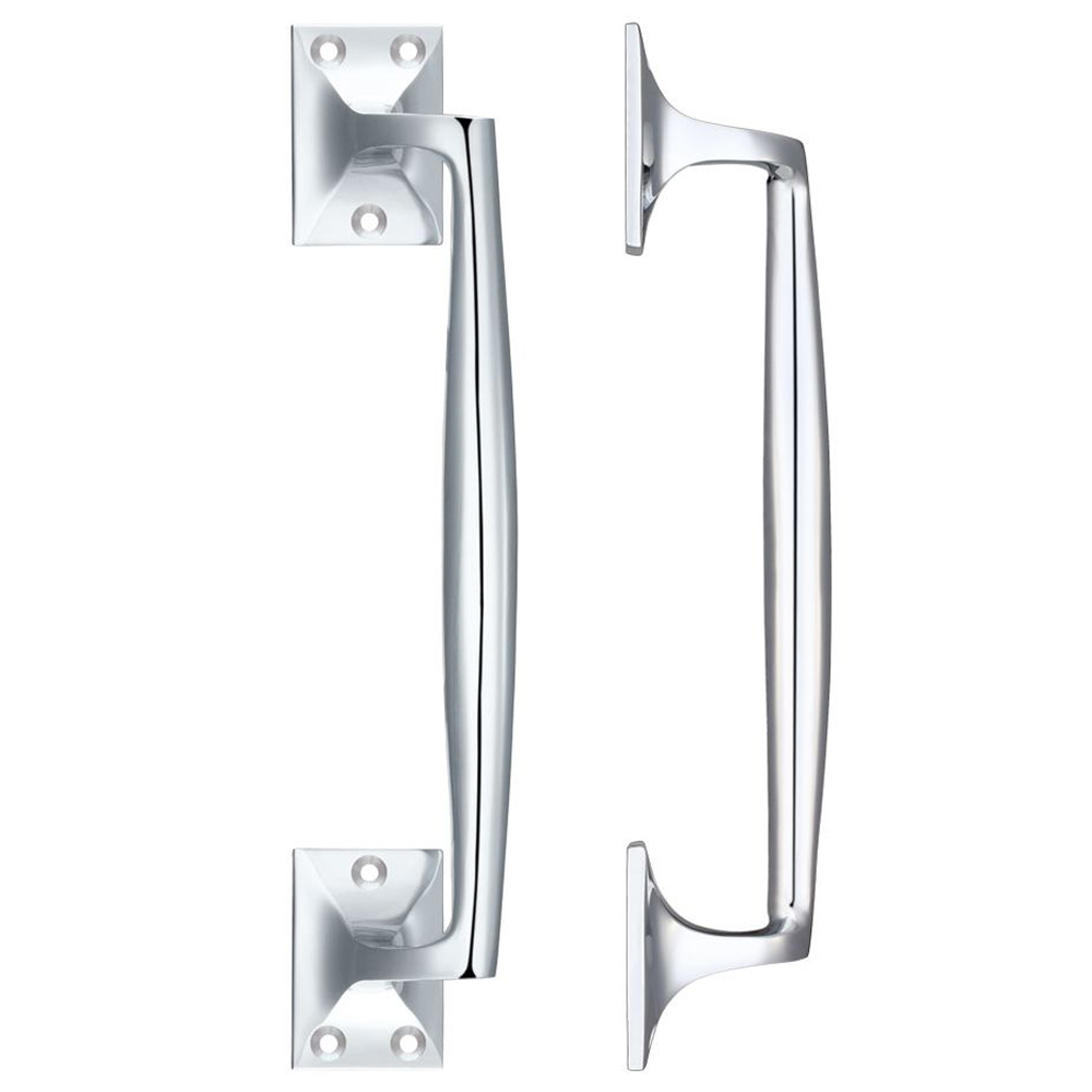 ZOO FB113CP Pull Handle On Square Rose - Polished Chrome Door Pulls and Keyhole Escutcheons