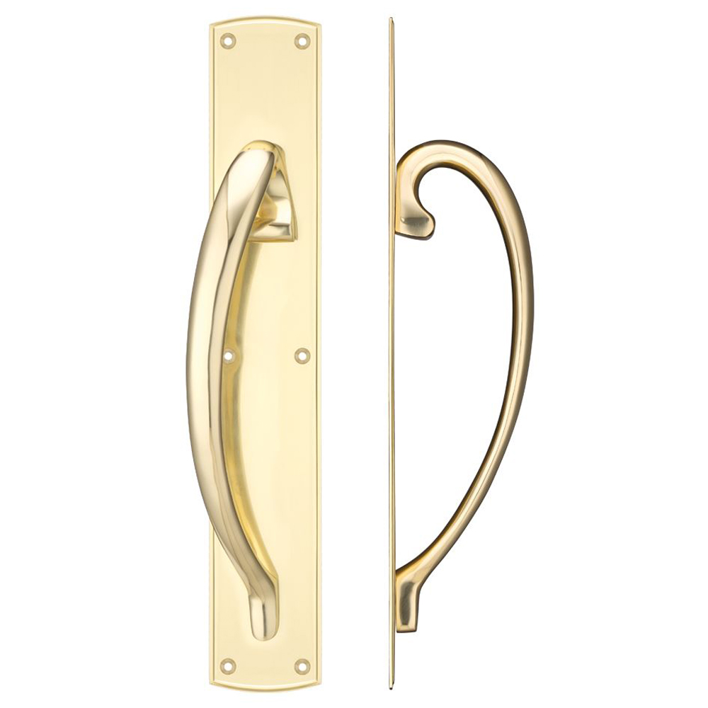 ZOO FB118L Cast Brass Pull Handle With Backplate - 457mm - Left Hand - Polished Brass Door Pulls and Keyhole Escutcheons