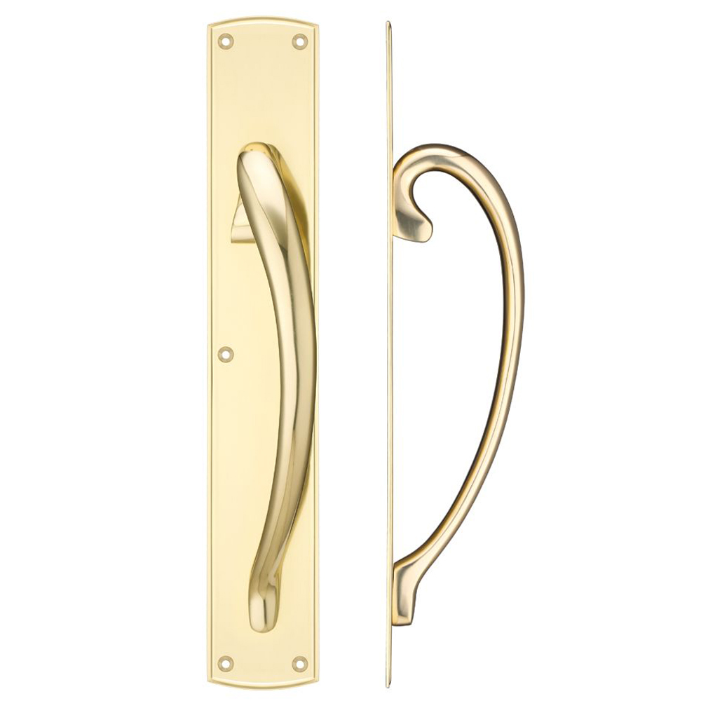 ZOO FB118R Cast Brass Pull Handle With Backplate - 457mm - Right Hand - Polished Brass Door Pulls and Keyhole Escutcheons