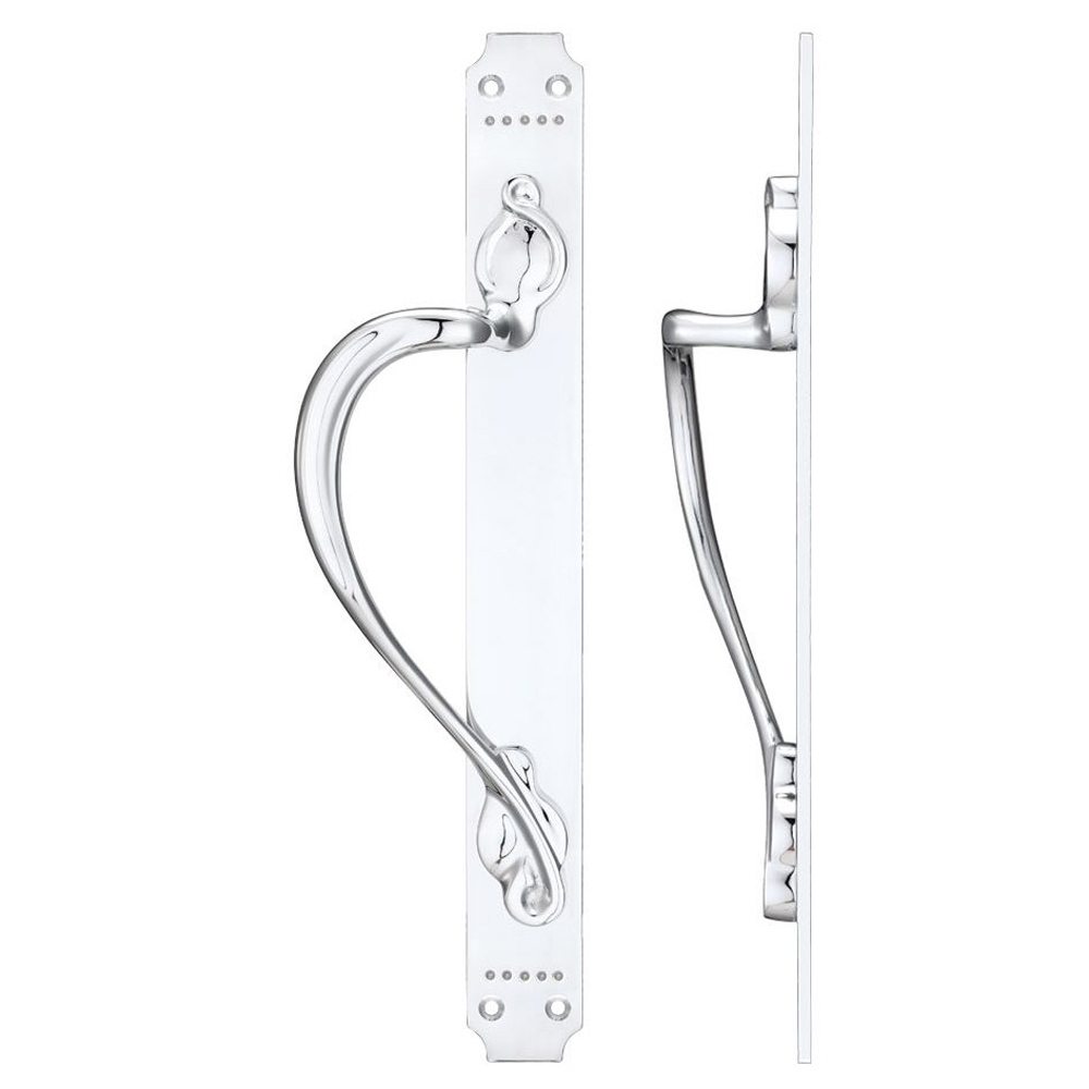 ZOO FB114LCP Pull Handle On Art Nouveau Backplate - Left Hand - 377mm X 42mm - Polished Chrome Door Pulls and Keyhole Escutcheons