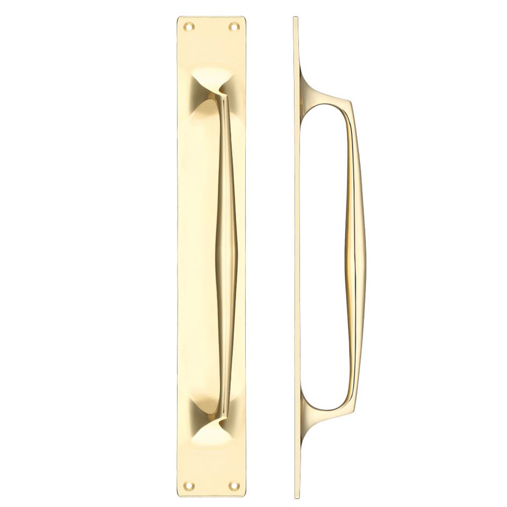 ZOO FB112B Pull Handle On Backplate - Polished Brass Door Pulls and Keyhole Escutcheons