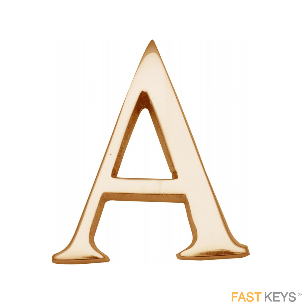 Letter A sign, 50mm, polished brass finish.