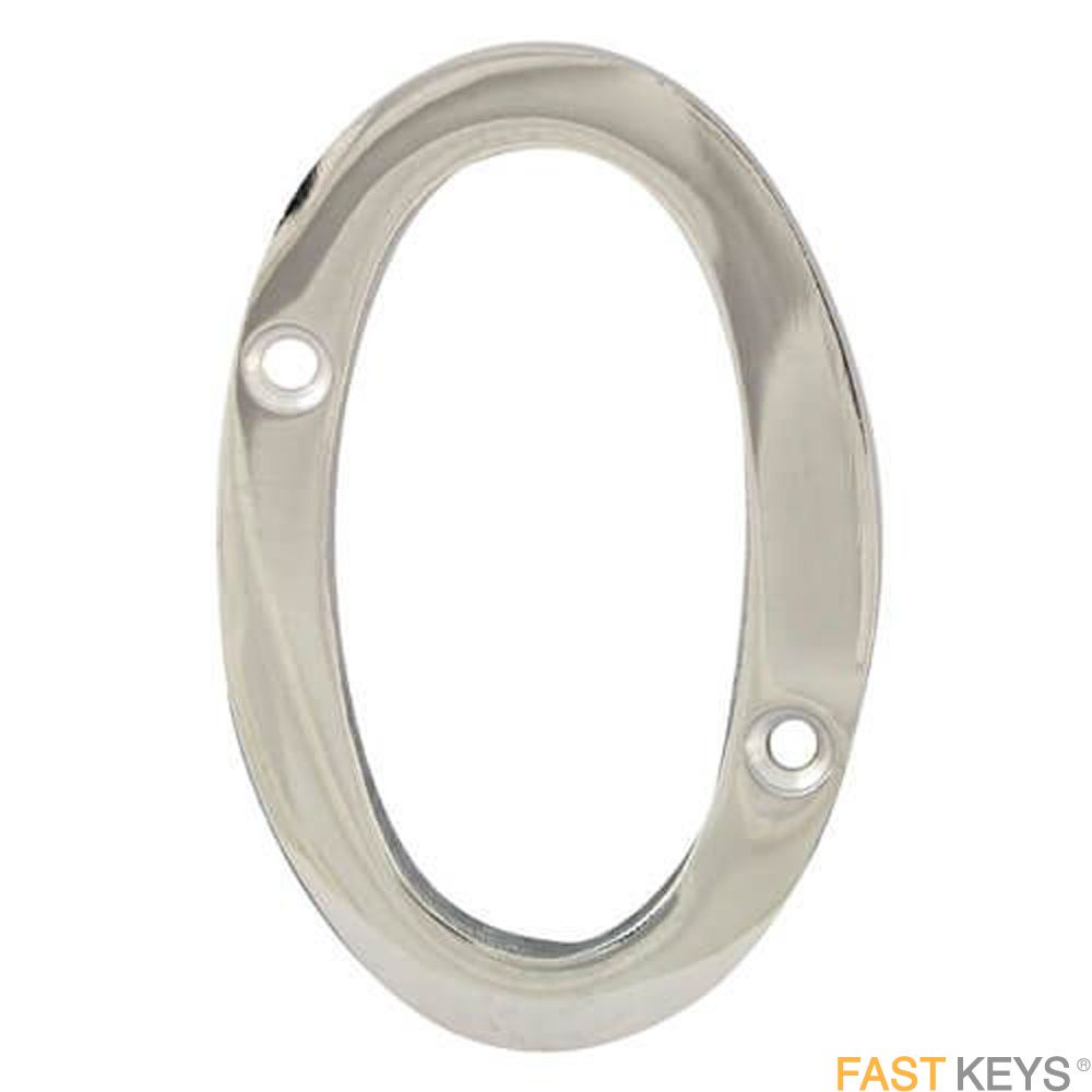 Numeral zero sign, 76mm (3 inch), satin stainless steel finish.