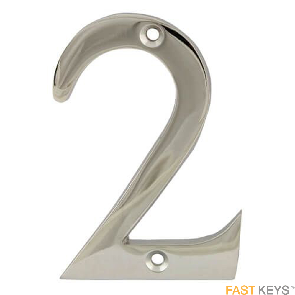 Numeral two sign, 76mm (3 inch), satin stainless steel finish.