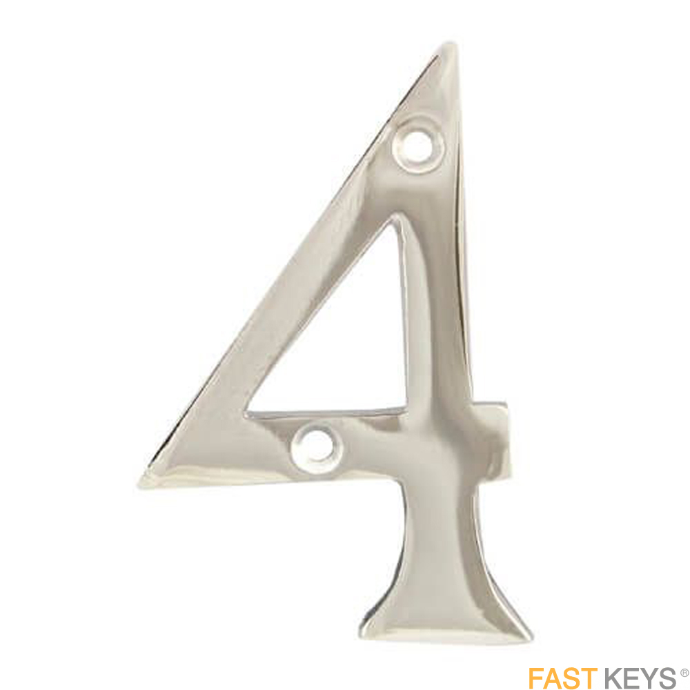 Numeral four sign, 76mm (3 inch), satin stainless steel finish.