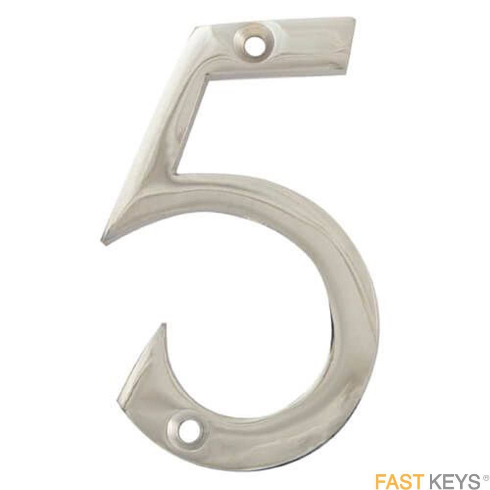 Numeral five sign, 76mm (3 inch), satin stainless steel finish.