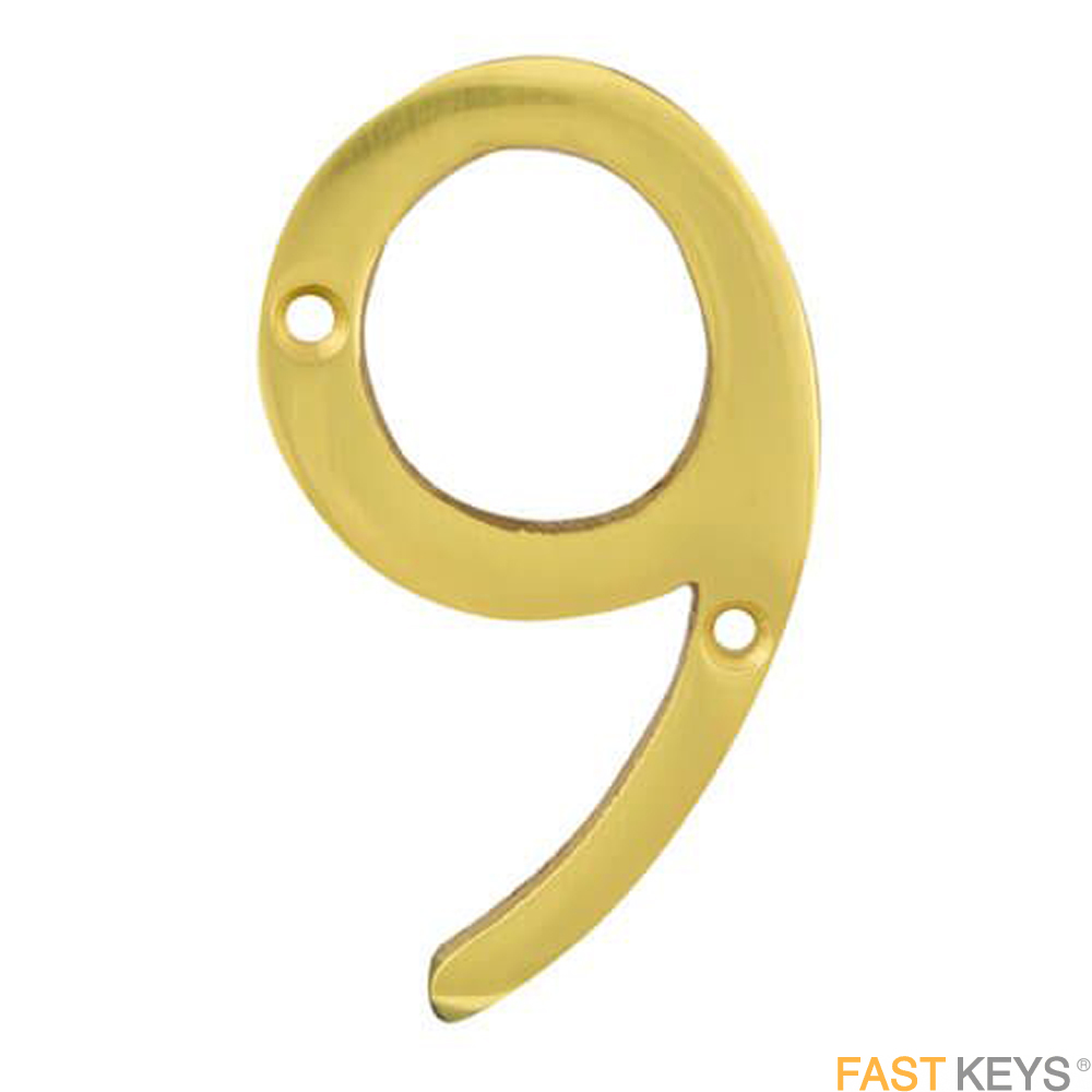 TSSNUMERAL9B Numeral nine sign, 76mm (3 inch), Brass finish.