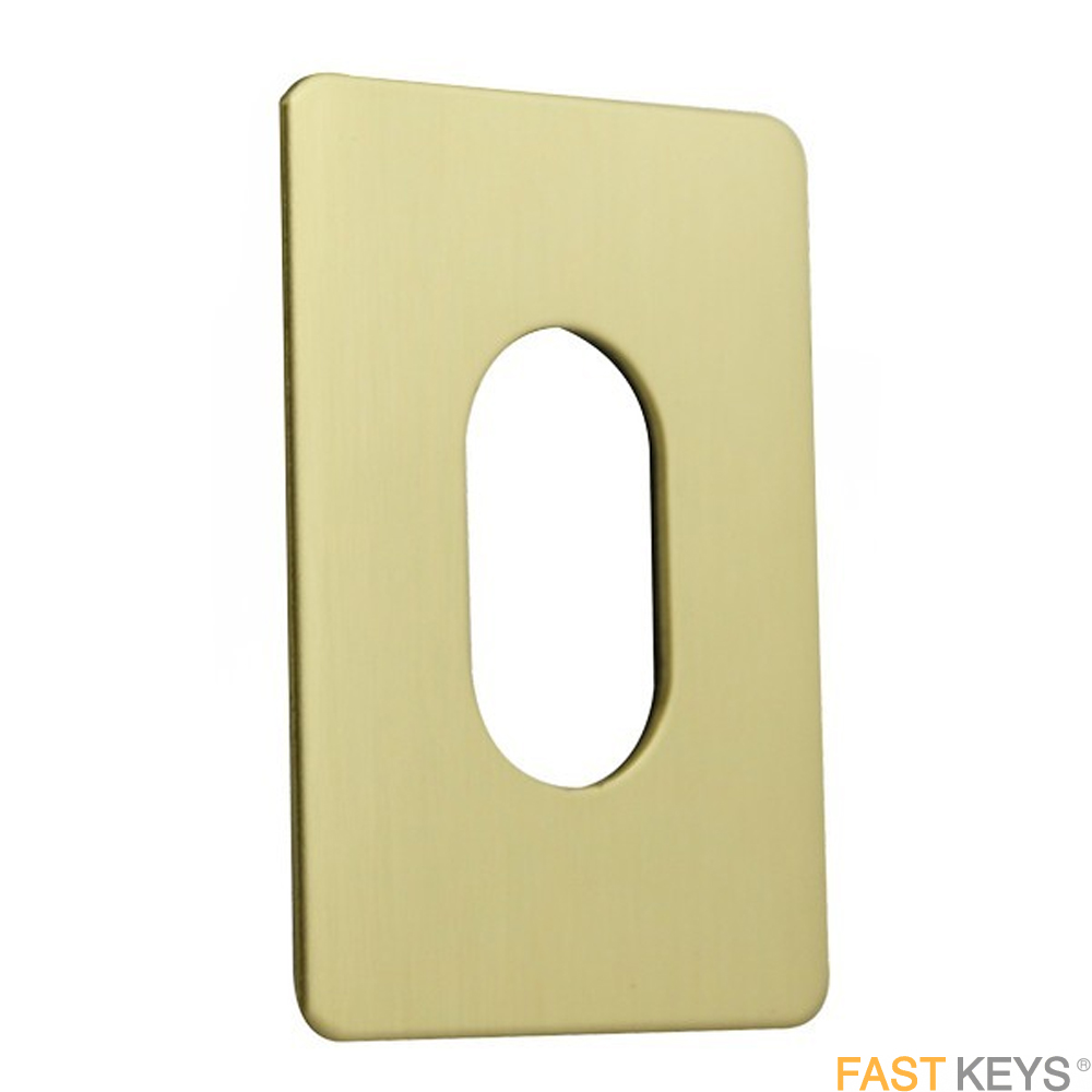 UK oval, brass, stick on escutcheon.