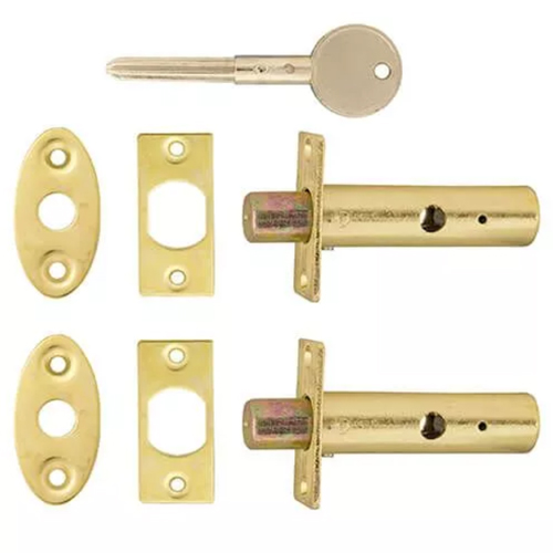 TSS Mortice (Rack) Spline (Star) Key Door Bolts - 2 Bolts 1 Key - 32mm Backset - Brass Door Latches