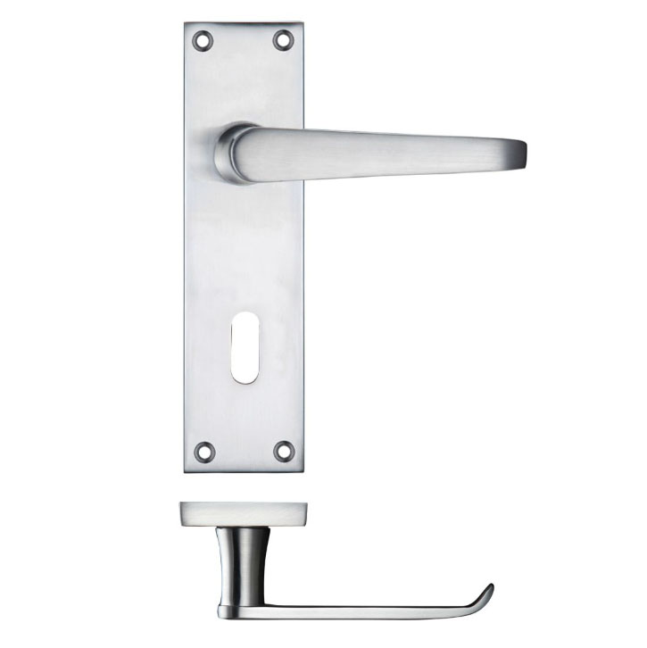 Zoo PR041SC Project Victorian flat lever on lock backplate 150 x 40mm Satin Chrome Bathroom Handles