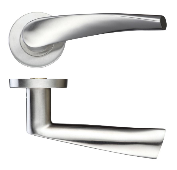 ZCS2140SS 19mm Curved Lever - Push On Rose - 52mm - Satin Stainless Wooden Door Handles