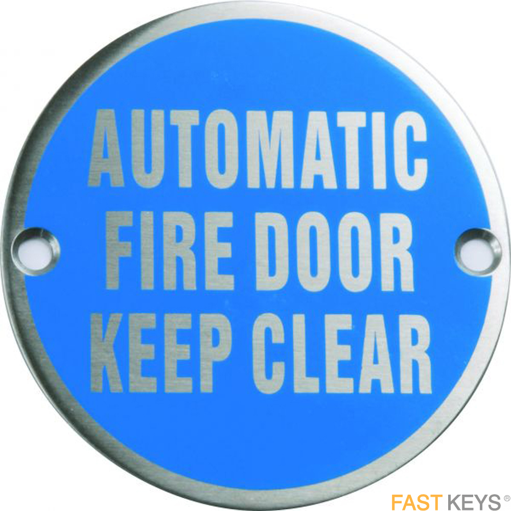 Automatic fire door keep clear sign, satin stainless steel