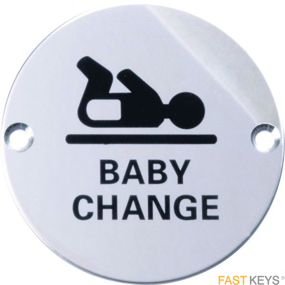 Baby change sign, satin stainless steel.