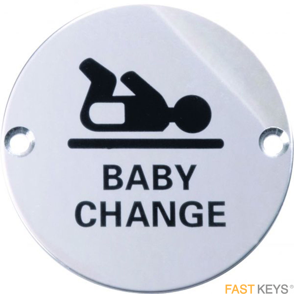 Baby change sign, polished stainless steel. Signs