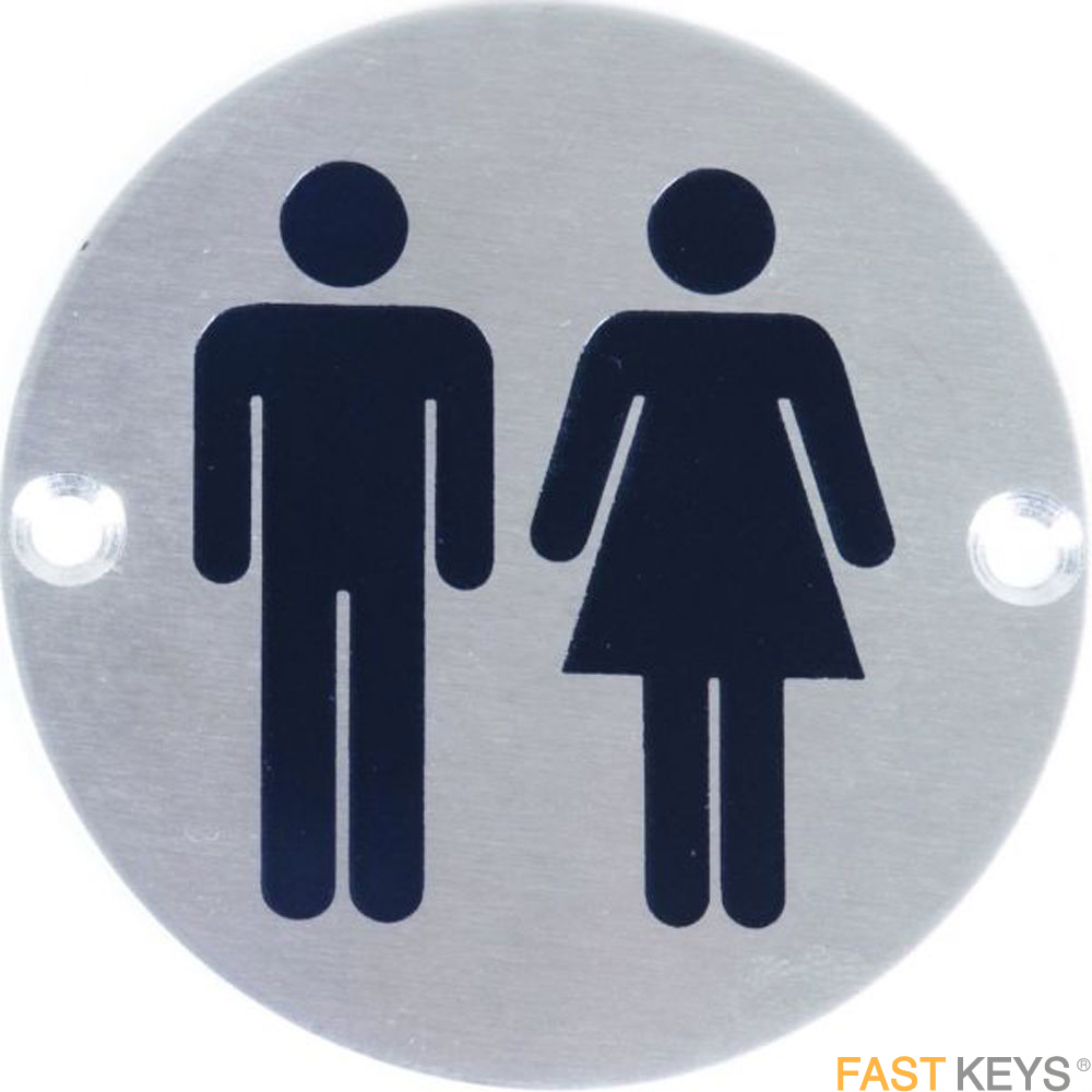 Unisex sign, polished stainless steel. Signs