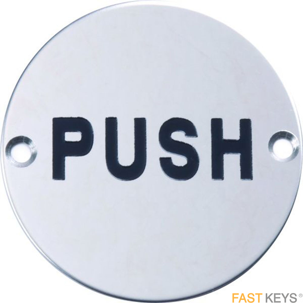 Push sign, satin stainless steel.