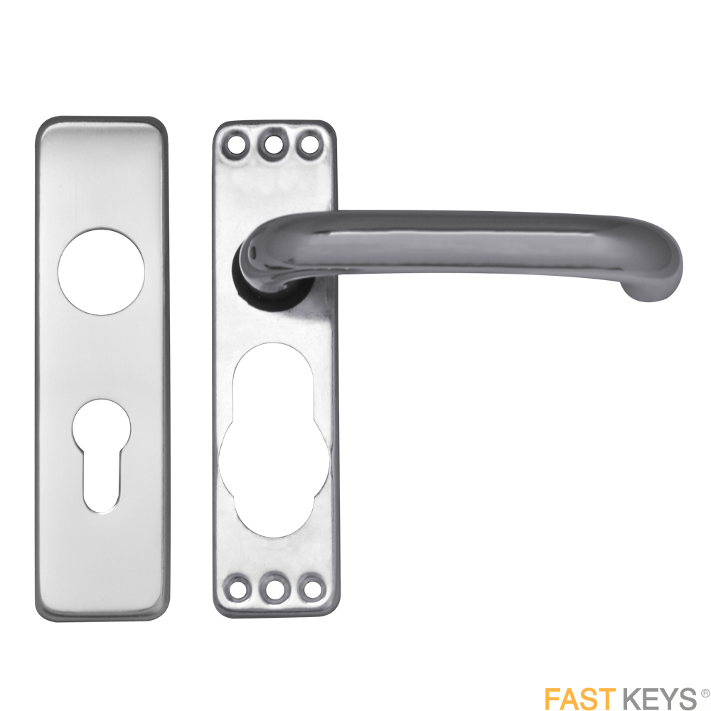 Asec AS4003 door handle set for euro lock cylinder, round handle with polished chrome finish