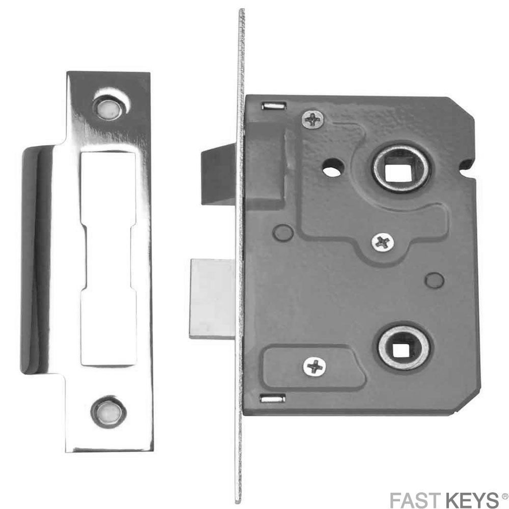 Bathroom mortice lock, 75mm nickel plated finish.