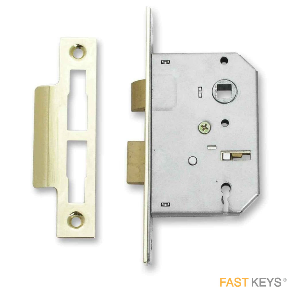 Bathroom mortice lock, 75mm brass finish.