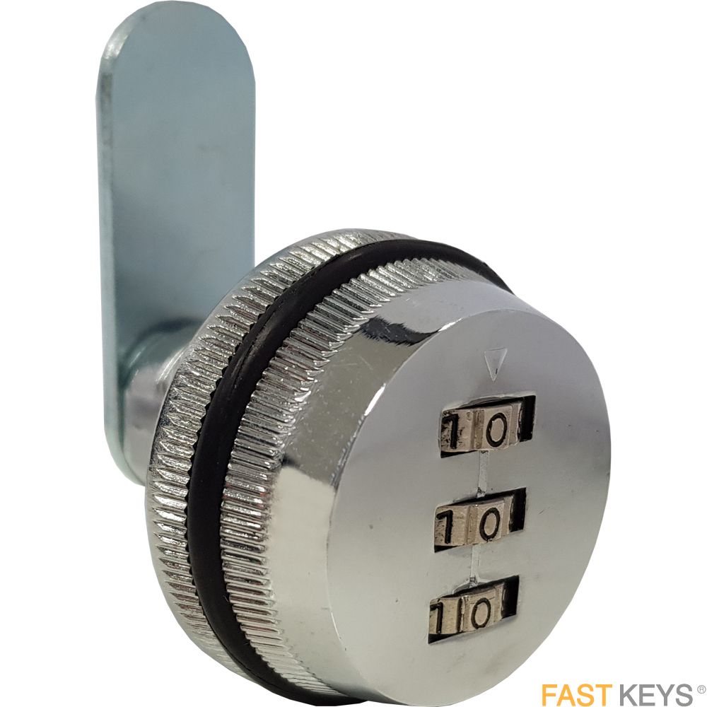 Chrome 3 digit resetable combination cam lock.