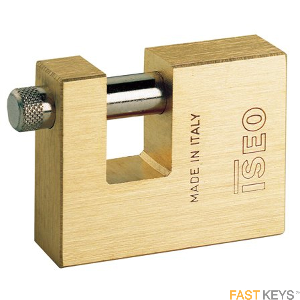 ISEO 804-907 90mm Brass Rect. Padlock - F5 5 Pin Open Profile.