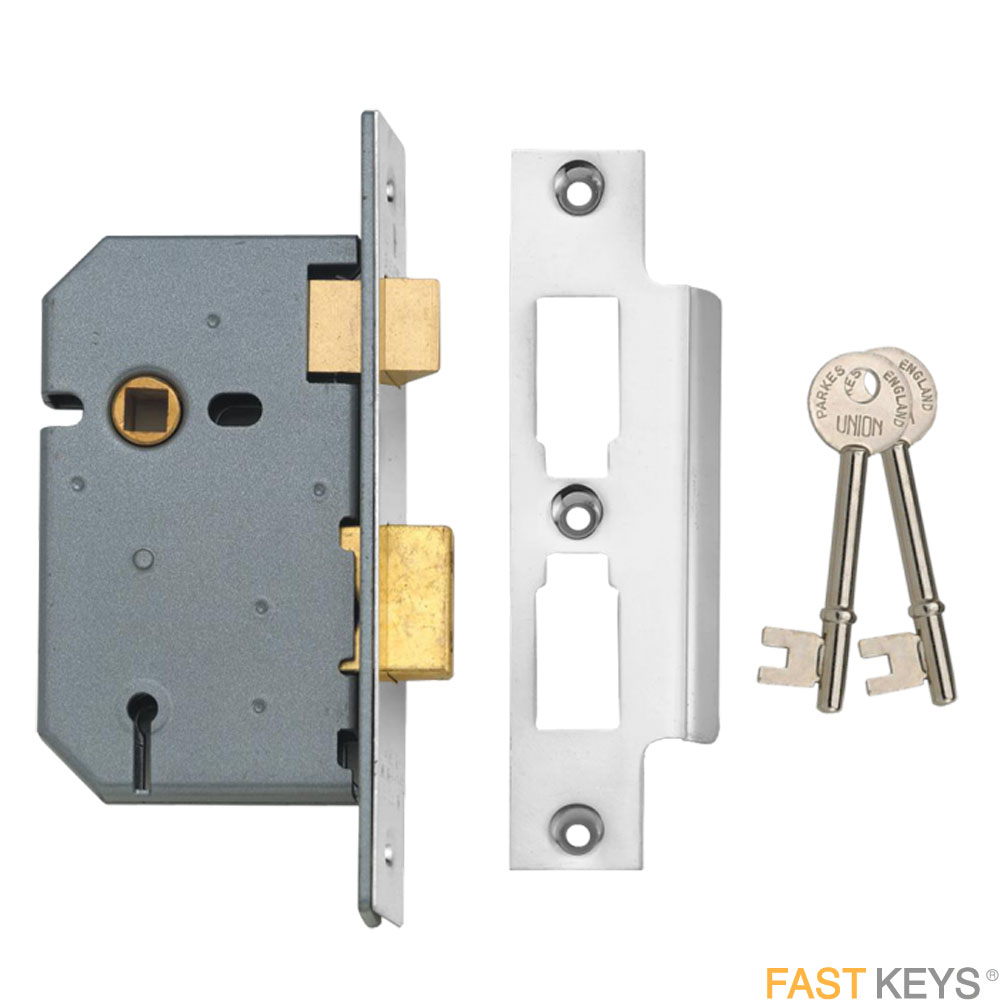 Union 2177, 3 Lever Mortice Deadlock Satin Chrome Finish 76mm (3 inch)
