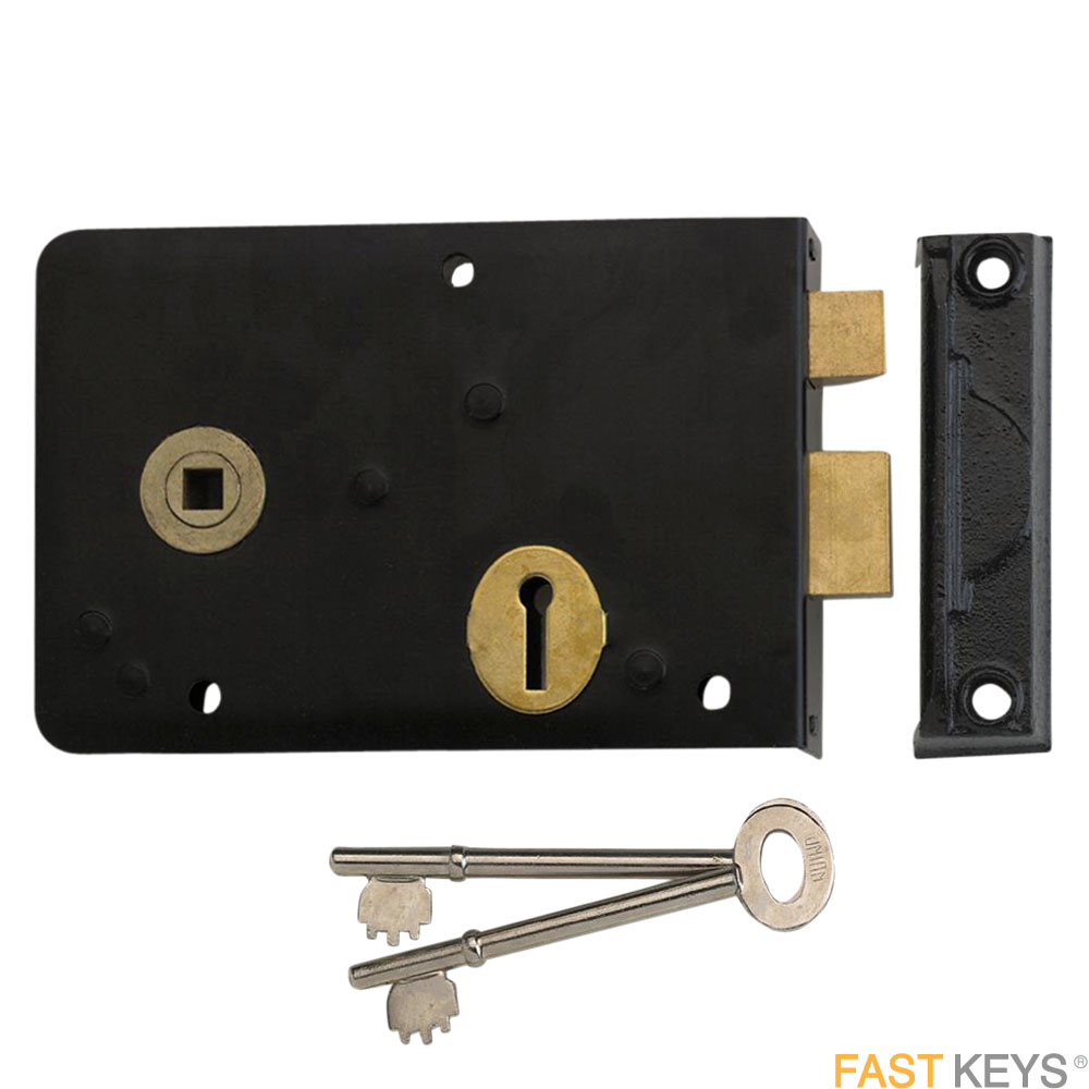 Union J1439 rim sash lock, left handed, backset only.
